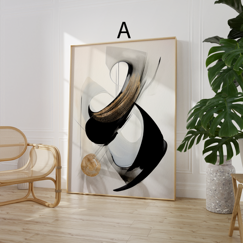 Abstrakte Kunst Poster · Geschenkidee · Schwarz Gold Geometrische Formen Minimalistische Wandkunst · Dekoprint ohne Rahmen
