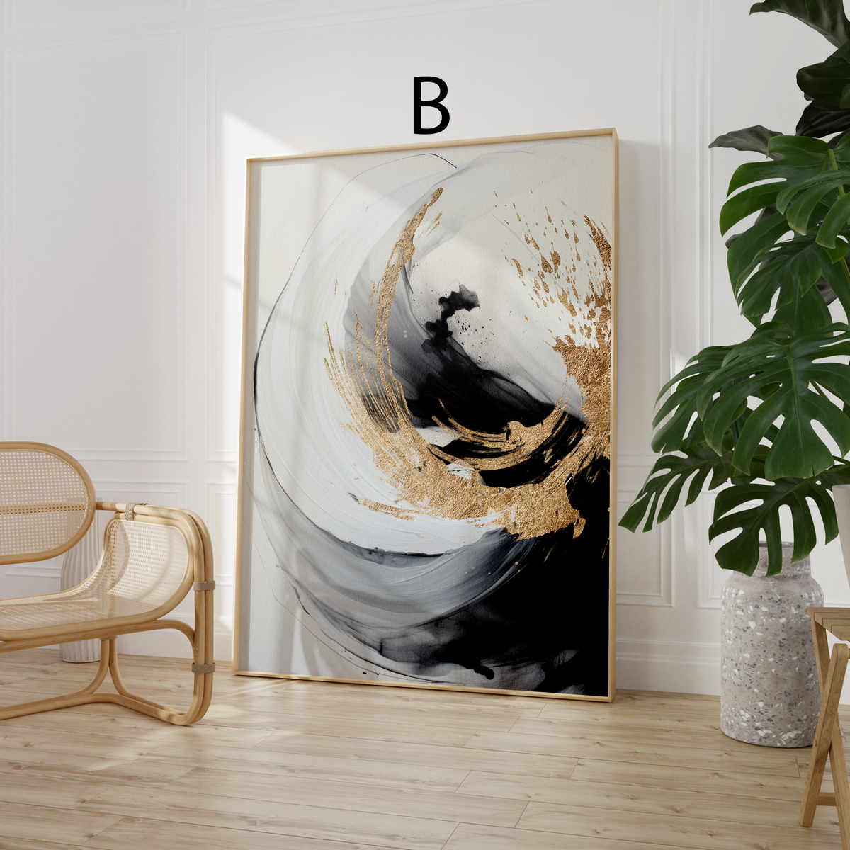 Abstract Art Poster · Gift Idea · Black Gold Geometric Shapes Minimalist Wall Art · Unframed Decorative Print