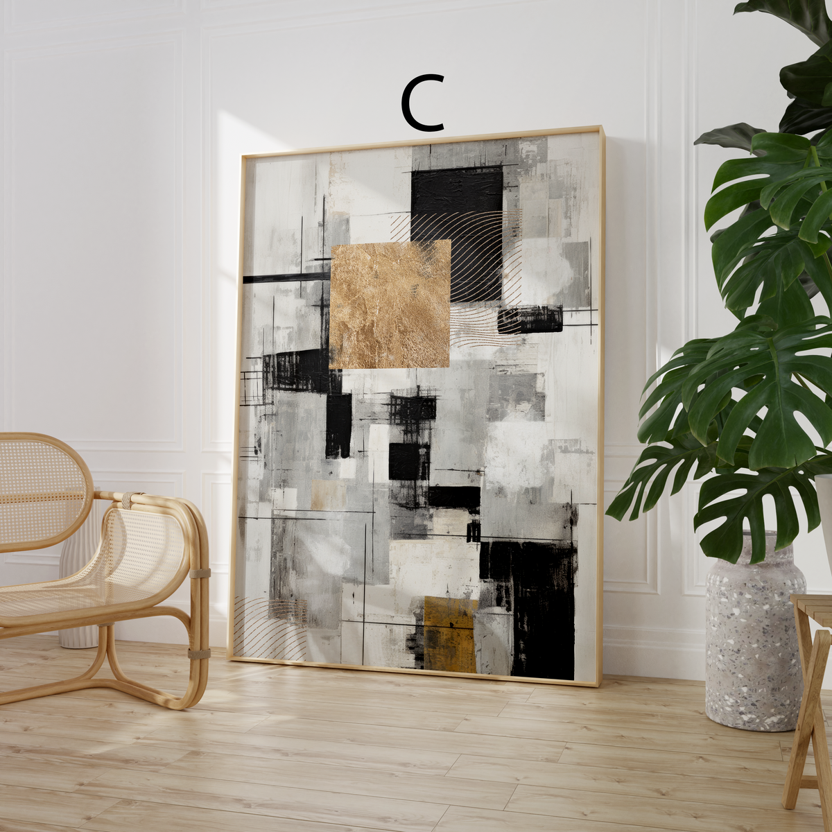 Abstract Art Poster · Gift Idea · Black Gold Geometric Shapes Minimalist Wall Art · Unframed Decorative Print
