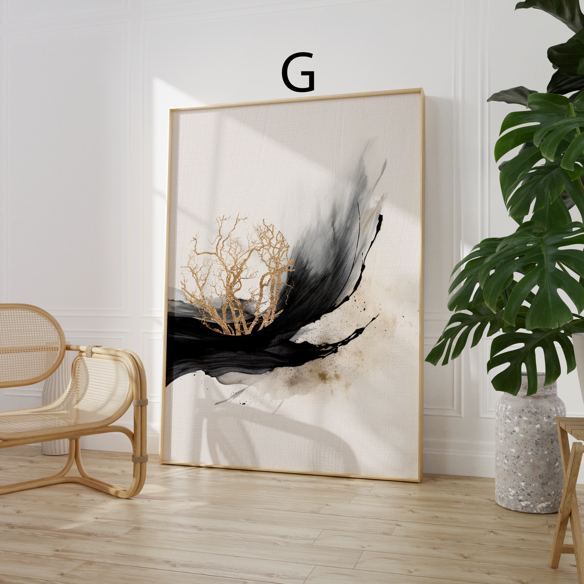 Abstract Art Poster · Gift Idea · Black Gold Geometric Shapes Minimalist Wall Art · Unframed Decorative Print