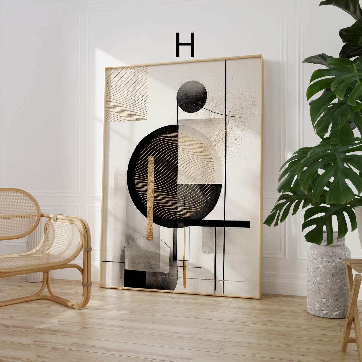 Abstract Art Poster · Gift Idea · Black Gold Geometric Shapes Minimalist Wall Art · Unframed Decorative Print